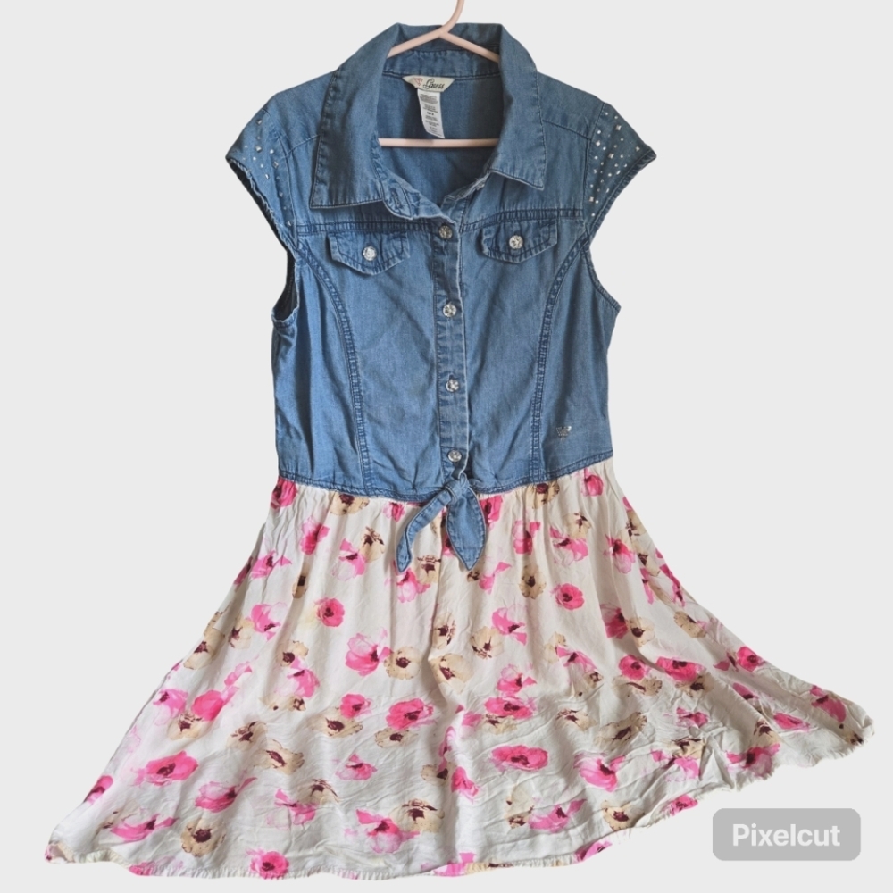 Guess Girls size 12/14 Denim Floral Dress